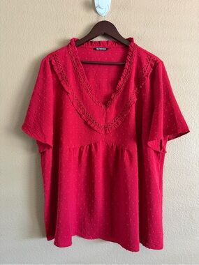 BloomChic Red Clip Dot V-Neck Blouse Size 18-20